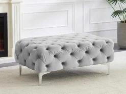 Pufe Chesterfield Em Veludo Cinza-Claro - Edwina