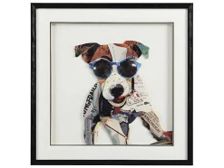 Quadro Multicolor Colagem Cao Efeito 3D Com Moldura Preta De 60 X 60 Cm - Mambo