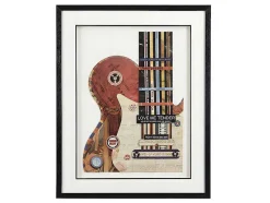 Quadro Multicolor Colagem Guitarra Efeito 3D Com Moldura Preta De 50 X 70 Cm - Hero