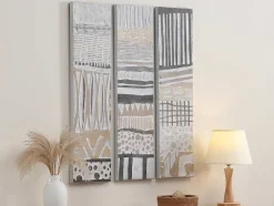 Quadro Triptico Pintado A Mão Com Moldura Em Madeira De L. 75 X A. 100 Cm Multicolor - Ludza