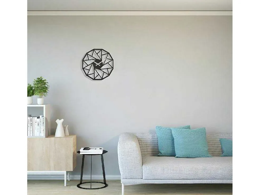 Relógio Geometrico 7, Preto, Prata, 50X1,5X50 Cm, Epikasa