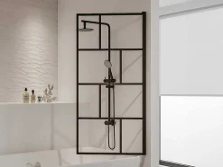 Resguardo De Banheira Estilo Industrial 70X140 Cm, Preto Fosco, Vidro - Rivanon