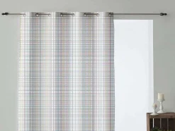 Rideau 100% Coton 1 Piece Blanc A Lignes Pastels 140X260
