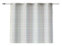 Rideau 100% Coton 1 Piece Blanc A Lignes Pastels 140X260
