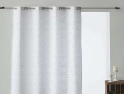 Rideau 100% Coton 1 Piece Blanc A Lignes Vertes 200X260