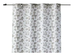 Rideau 100% Coton 1 Piece Gris A Feuilles Vertes 200X260