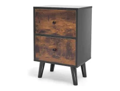 Rocco - Mesa De Cabeceira De Design Em Madeira Com 2 Gavetas. Mesa De Cabeceira Contemporanea Com Pés Em Pinho Lacado.