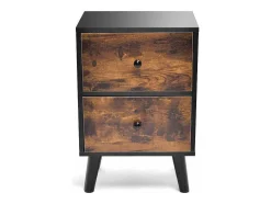Rocco - Mesa De Cabeceira De Design Em Madeira Com 2 Gavetas. Mesa De Cabeceira Contemporanea Com Pés Em Pinho Lacado.
