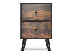 Rocco - Mesa De Cabeceira De Design Em Madeira Com 2 Gavetas. Mesa De Cabeceira Contemporanea Com Pés Em Pinho Lacado.