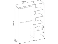 Roupeiro Aberto De Canto Extensivel De C164/214 Cm Cor Carvalho E Cinza - Gontran