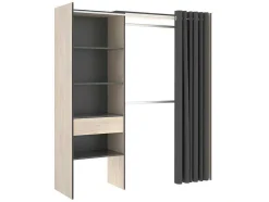 Roupeiro Aberto De Canto Extensivel De C164/214 Cm Cor Carvalho E Antracite - Gontran
