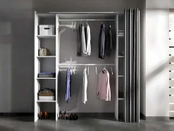 Roupeiro Aberto Extensivel Com Cortina Disponivel Em Branco E Cinza - C110 / 180Cm - Dorian