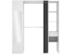 Roupeiro Com Cortina E 1 Porta, Com Espelho, C177 Cm Branco E Cinzento - Bertrand