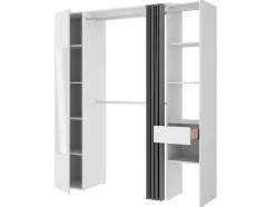 Roupeiro Com Cortina E 1 Porta, Com Espelho, C177 Cm Branco E Cinzento - Bertrand
