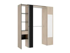 Roupeiro Com Cortina E 1 Porta, Com Espelho, C177 Cm Cor Natural E Antracite - Bertrand