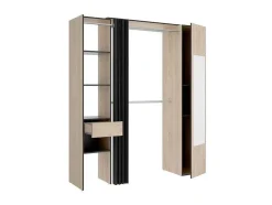 Roupeiro Com Cortina E 1 Porta, Com Espelho, C177 Cm Cor Natural E Antracite - Bertrand