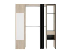 Roupeiro Com Cortina E 1 Porta, Com Espelho, C177 Cm Cor Natural E Antracite - Bertrand