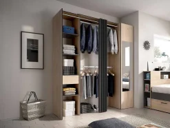 Roupeiro Com Cortina E 1 Porta, Com Espelho, C177 Cm Cor Natural E Antracite - Bertrand