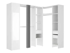 Roupeiro De Canto Com Cortina E 1 Porta, Com Espelho, C231 Cm, Branco E Cinzento - Bertrand