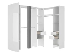 Roupeiro De Canto Com Cortina E 1 Porta, Com Espelho, C231 Cm, Branco E Cinzento - Bertrand