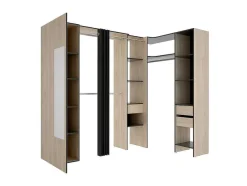 Roupeiro De Canto Com Cortina E 1 Porta, Com Espelho, C231 Cm, Cor Natural E Antracite - Bertrand
