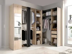 Roupeiro De Canto Com Cortina E 1 Porta, Com Espelho, C231 Cm, Cor Natural E Antracite - Bertrand