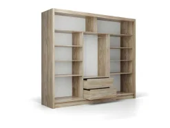 Roupeiro 3 Portas De Correr Com Espelho C250 Cm Cor Natural E Branco - Leovia