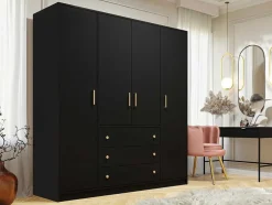 Roupeiro 4 Portas E 3 Gavetas C196 Cm Preto - Lizandro
