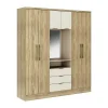 Roupeiro 6 Portas E 3 Gavetas Com Espelho, C180 Cm, Cor Natural E Bege - Elorio