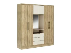 Roupeiro 6 Portas E 3 Gavetas Com Espelho, C180 Cm, Cor Natural E Bege - Elorio