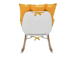 Santiago - Poltrona De Balanco Design Em Pp E Madeira De Pinho. Cadeira De Baloico Com Almofada De Veludo Amarelo Delia Acolchoada E Acolchoada