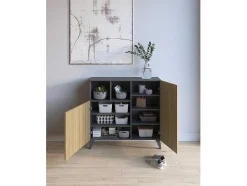 Sapateiro/Móvel Organização - H87Cm X L90Cm X P27Cm Cinza Grafite Portas Serrado - Moss