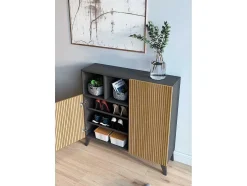 Sapateiro/Móvel Organização - H87Cm X L90Cm X P27Cm Cinza Grafite Portas Serrado - Moss