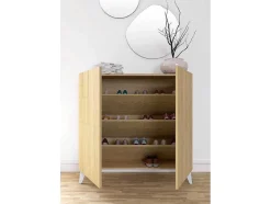 Sapateiro/Móvel Organização - H87Cm X L90Cm X P27Cm Chene Dore Pernas Branco Bergen