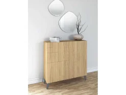 Sapateiro/Móvel Organização - H87Cm X L90Cm X P27Cm Chene Dore Pernas Cinza Bergen