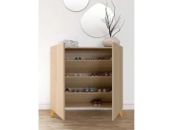 Sapateiro/Móvel Organização - H87Cm X L90Cm X P27Cm Nogueira Clara Pernas Mostarda - Bergen