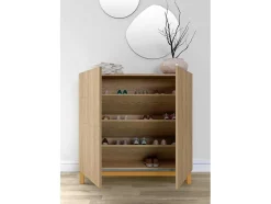 Sapateiro/Móvel Organização - H90Cm X L90Cm X P27Cm Carvalho Dourado Pernas Mostarda - Copenhague