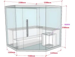 Sauna Tradicional Finlandesa De Canto 4/5 Lugares De Vidro Gama Prestige Imatra - C220*L220*A210 Cm