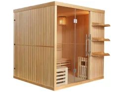 Sauna Tradicional Finlandesa 4/5 Lugares Envidracada Com Prateleiras 200 X 180 X 200 - Faborg