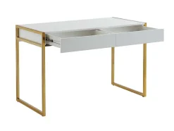 Secretária Com 2 Gavetas Em Mdf E Metal Cor Branco E Dourado - Mason
