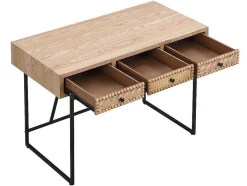 Secretária Com 3 Gavetas Mdf E Metal Cor Natural E Preto - Akivi