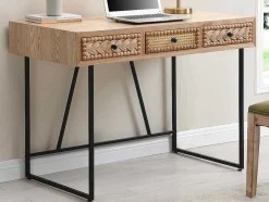 Secretária Com 3 Gavetas Mdf E Metal Cor Natural E Preto - Akivi