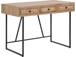 Secretária Com 3 Gavetas Mdf E Metal Cor Natural E Preto - Akivi