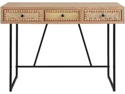 Secretária Com 3 Gavetas Mdf E Metal Cor Natural E Preto - Akivi