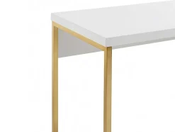 Secretária Com 3 Gavetas, Mdf Lacado E Metal, Branco E Dourado - Timfia