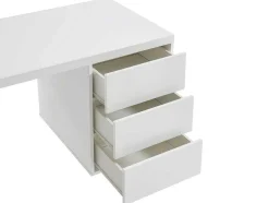 Secretária Com 3 Gavetas, Mdf Lacado E Metal, Branco E Dourado - Timfia