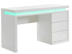 Secretária Com 3 Gavetas - Mdf Lacado A Branco - Leds - Emerson