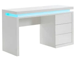 Secretária Com 3 Gavetas - Mdf Lacado A Branco - Leds - Emerson