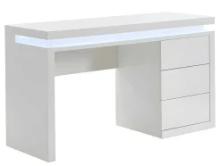 Secretária Com 3 Gavetas - Mdf Lacado A Branco - Leds - Emerson