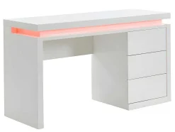 Secretária Com 3 Gavetas - Mdf Lacado A Branco - Leds - Emerson